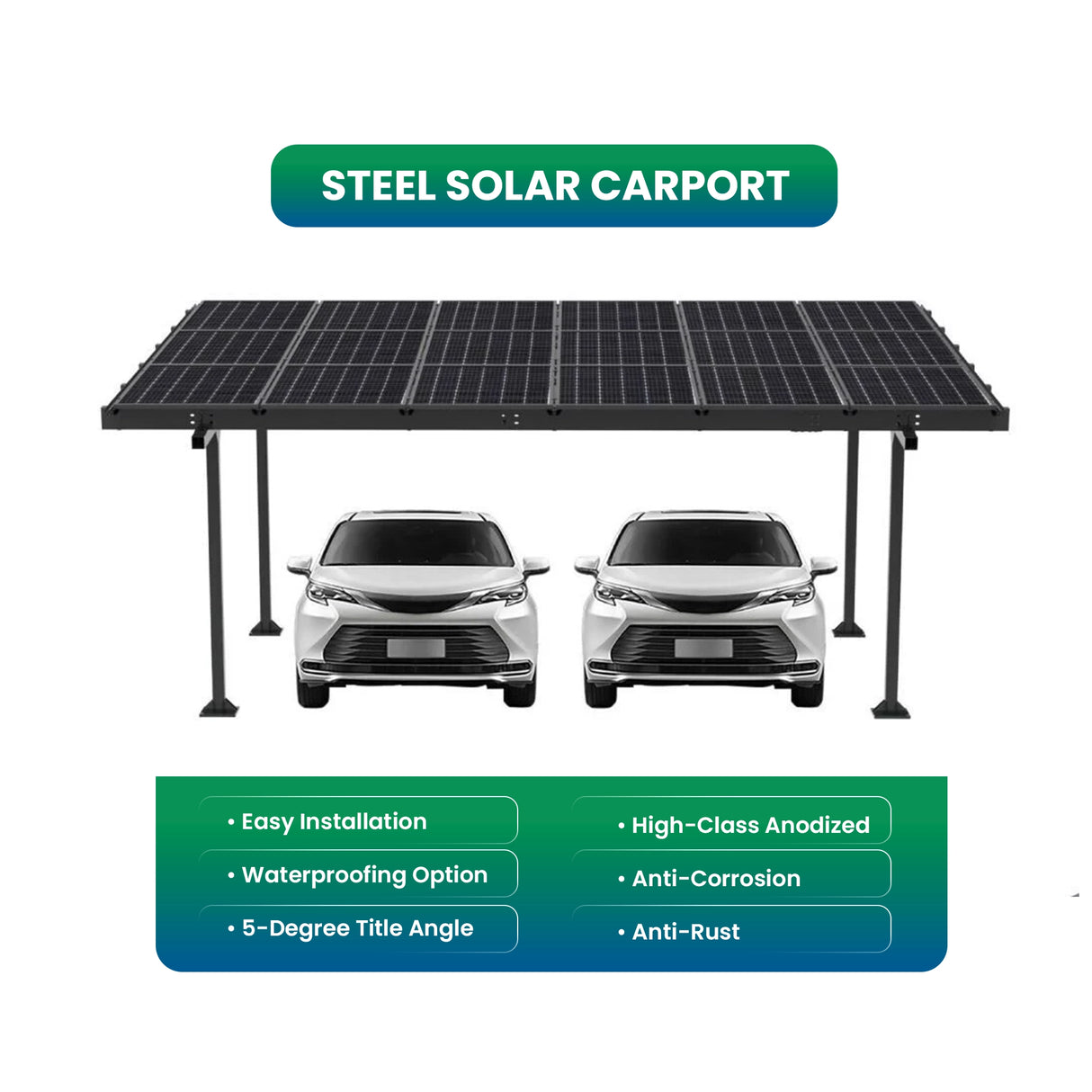 Complete 2-Car Solar Carport โ Steel Gazebo with 18 Solar Panels