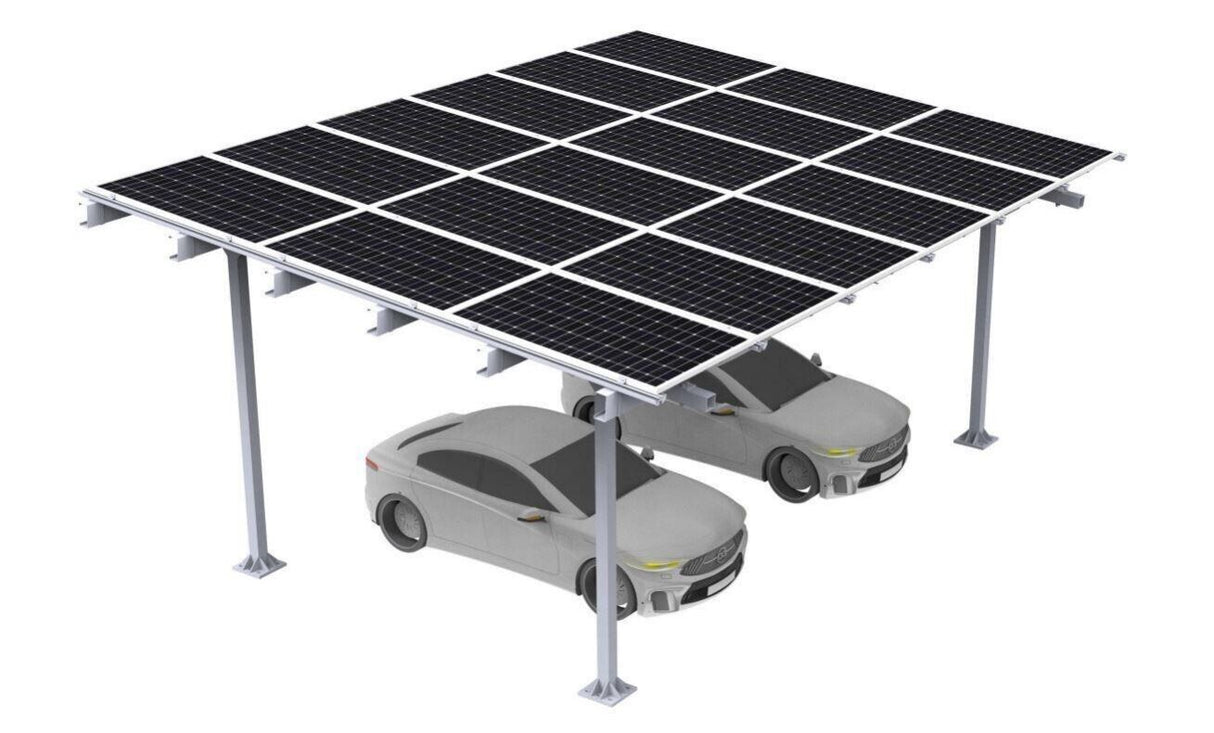 Complete 2-Car Solar Carport โ Steel Gazebo with 18 Solar Panels