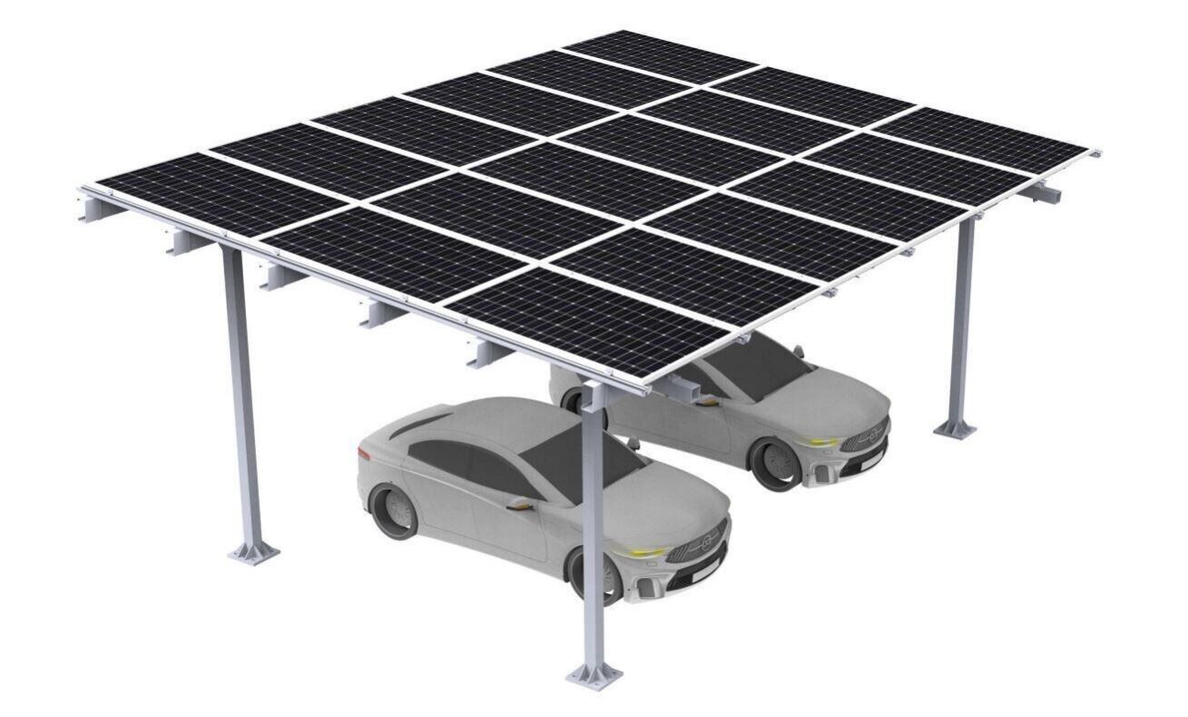 Complete 2-Car Solar Carport โ Steel Gazebo with 18 Solar Panels