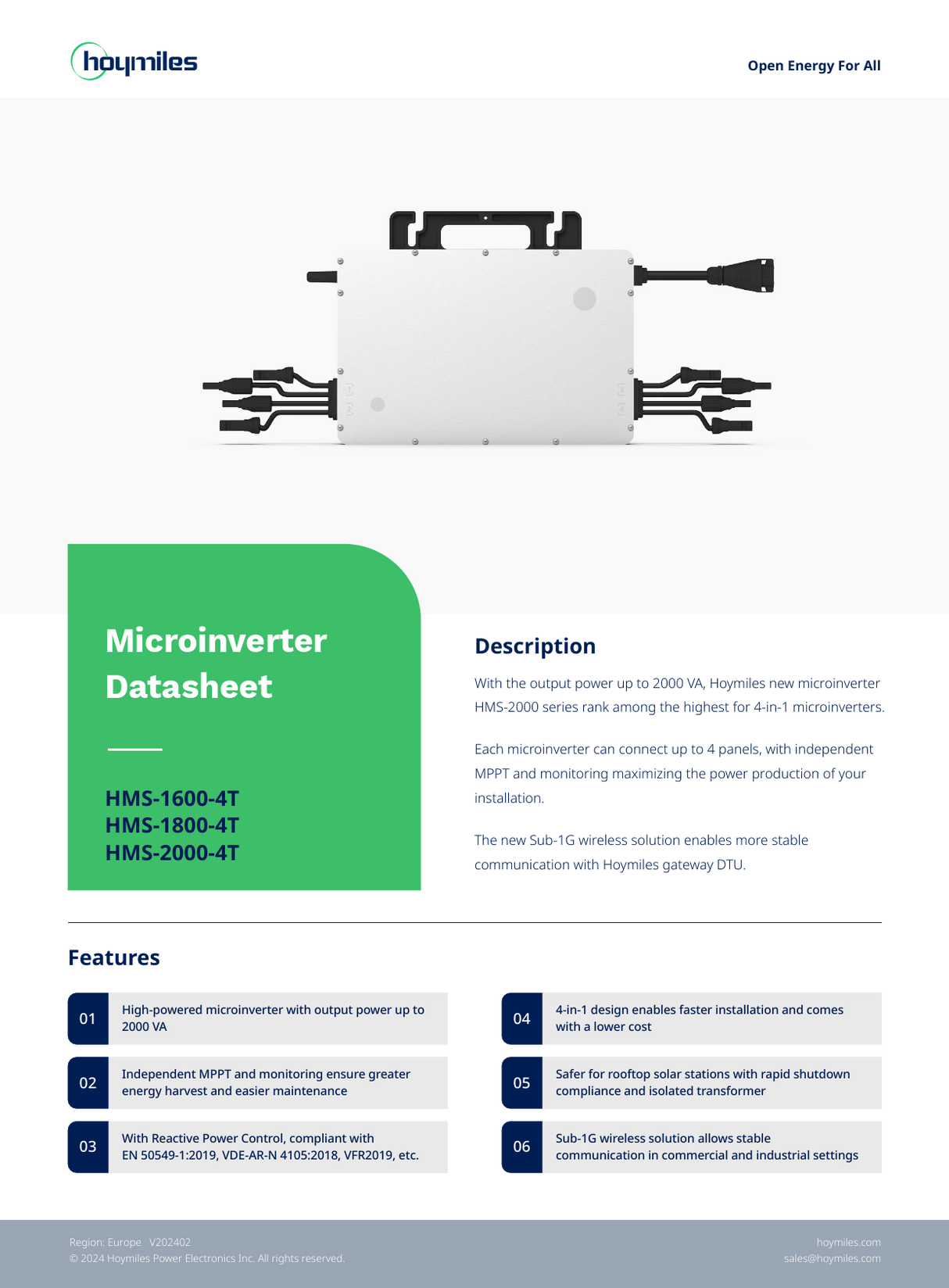 Hoymiles HM-2000NT Microinverter – High Efficiency, Low Failure Rate & Durable Solar Power Solution