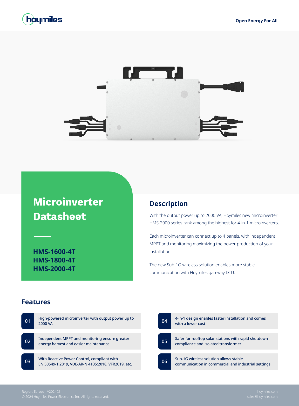 Hoymiles HM-2000NT Microinverter – High Efficiency, Low Failure Rate & Durable Solar Power Solution