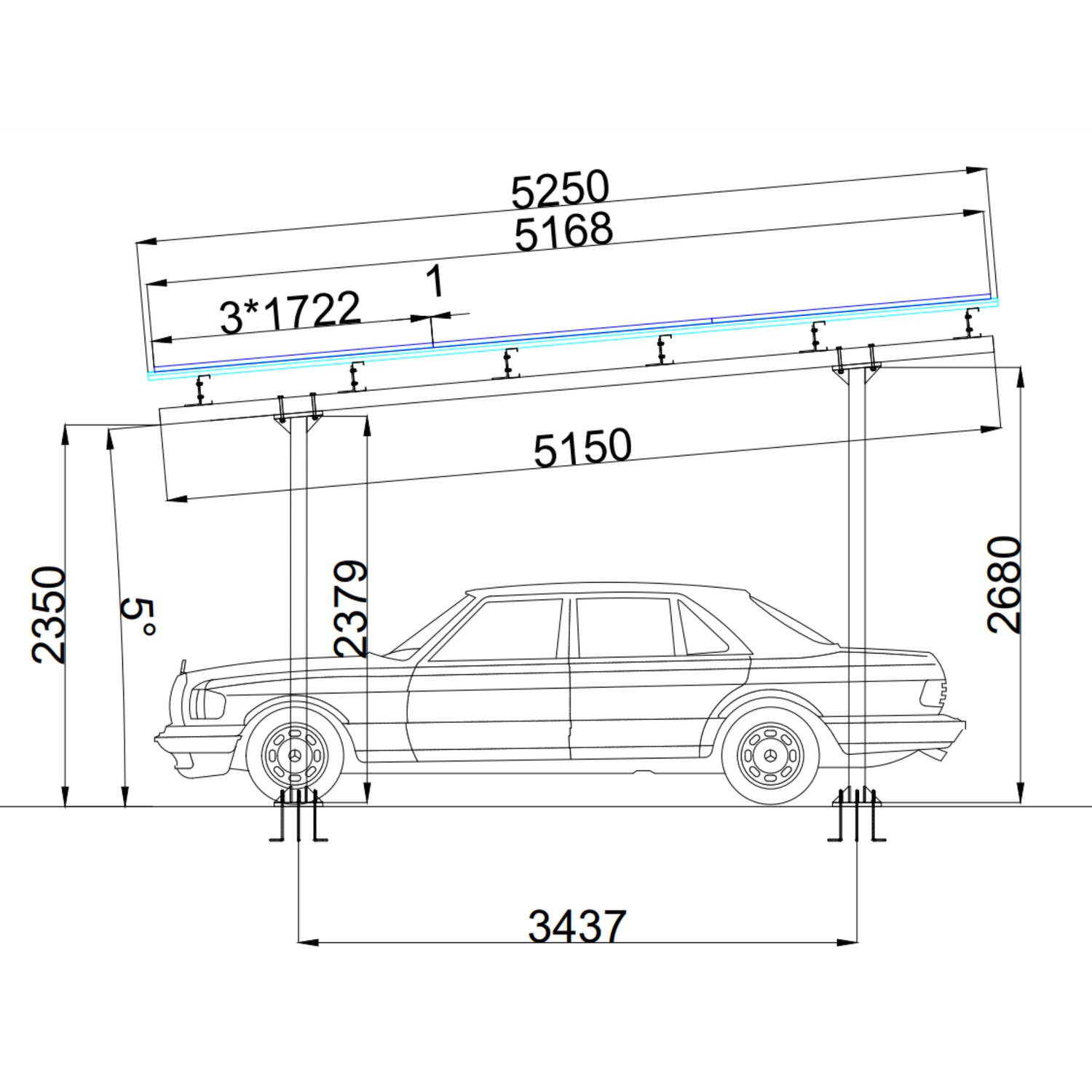 Steel Solar Carport / Gazebo Racking For 4 Cars 3x9 (Panels Sold Separately)