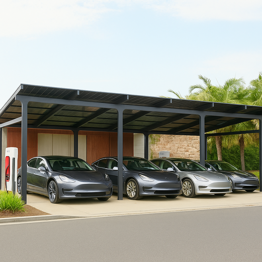 Complete 4-Car Solar Carport – Waterproof Steel Gazebo with 27 Solar Panels