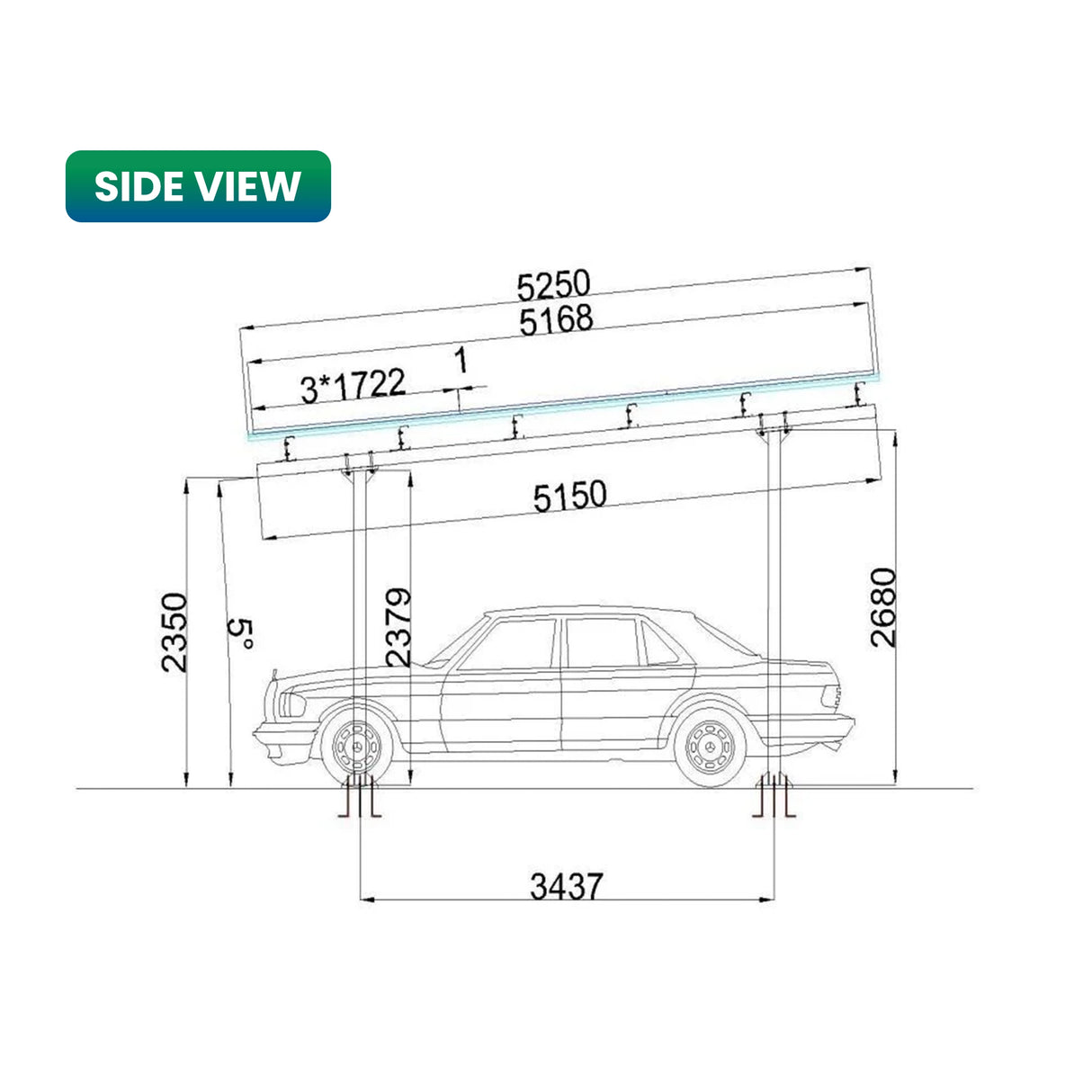 Steel Solar Carport / Gazebo Racking For 2 Cars 3x6 (Panels sold separately)