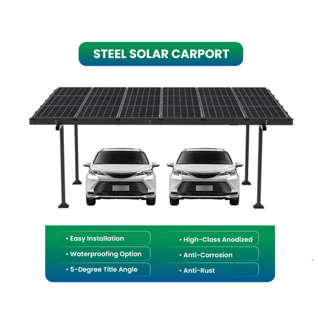 Steel Solar Carport / Gazebo Racking For 2 Cars 3x6 (Panels sold separately)