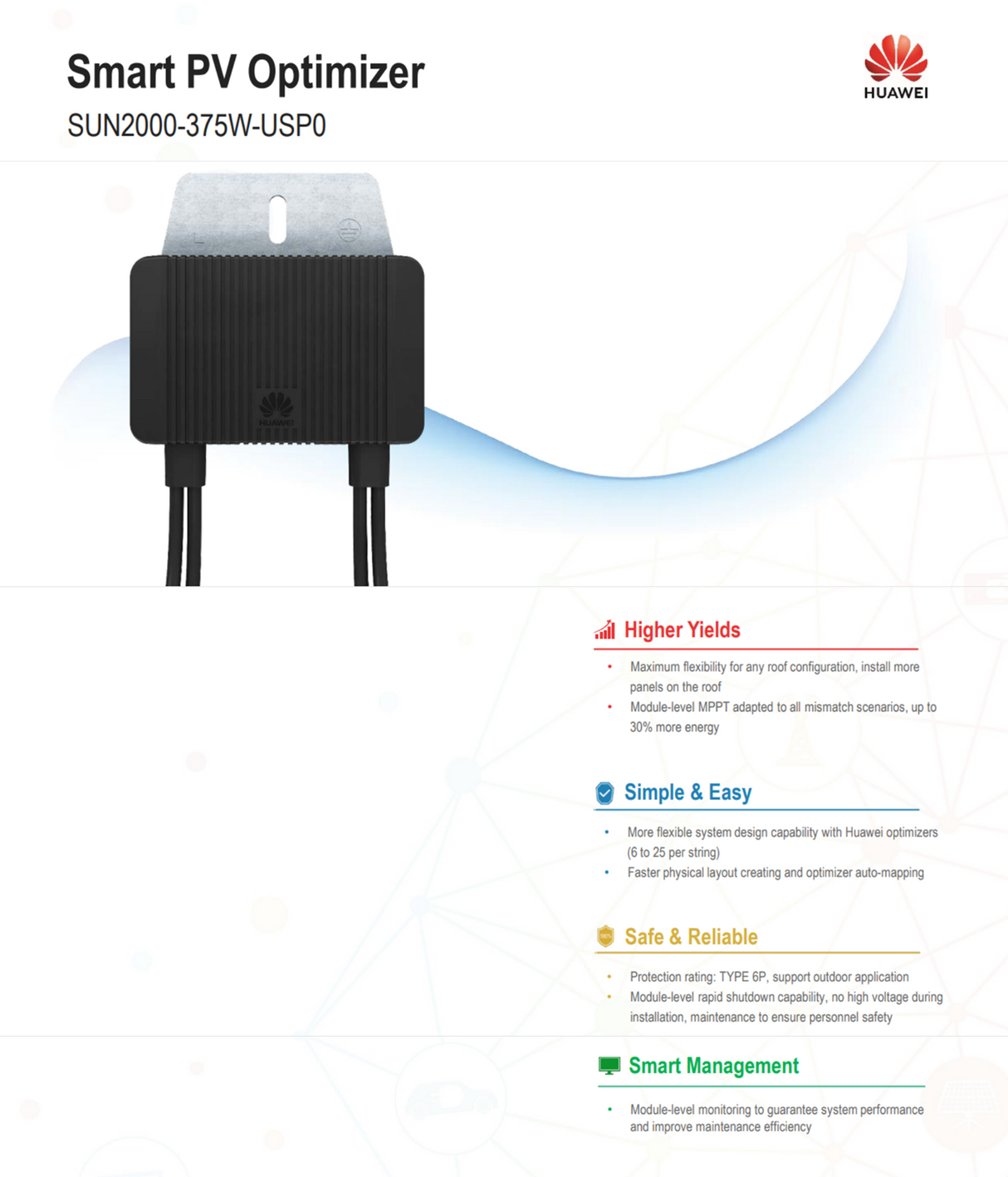 10x375W HUAWEI Smart PV Optimizers (SUN2000-375W-USP0) Enhanced Solar