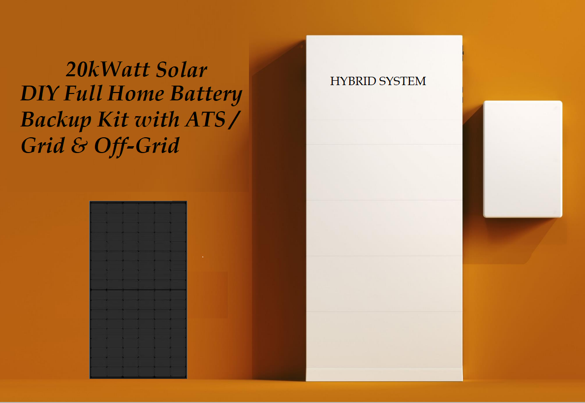 Whole Home Backup Solution 20kWatt Solar Panel & 40kWh Battery Capacity DIY Full Home Battery Backup Kit with ATS / Grid & Off-Grid