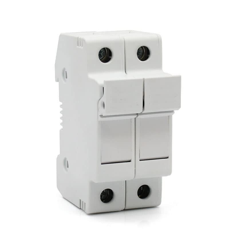 2 Pack - Din Rail 2 Pole Mounted Fuse Holder with Fuse 30A 10x38mm, Fits 35mm White Gray