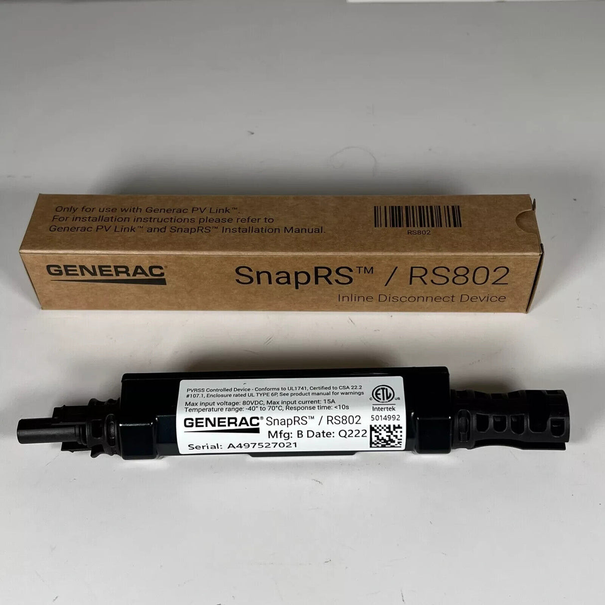 RS802 SnapRS Gen 2 Inline PV Disconnect Device for Rapid Shutdown –