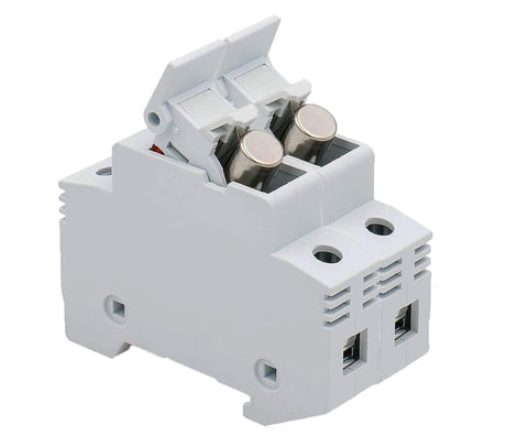 2 Pack - Din Rail 2 Pole Mounted Fuse Holder with Fuse 30A 10x38mm, Fits 35mm White Gray