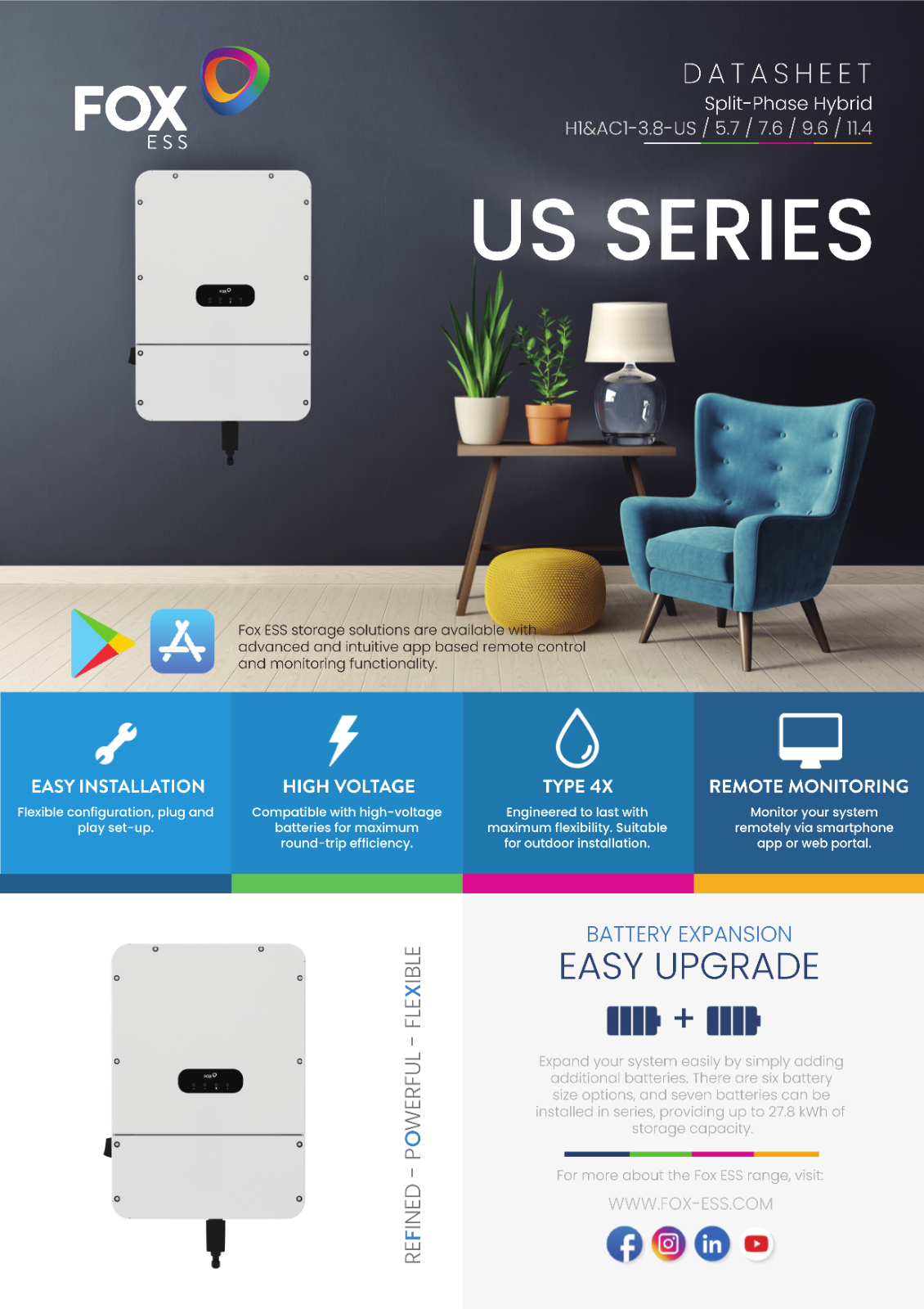 11.4 kW Inverter & 8 kWh Battery - FOX Energy Storage, ATS, Grid & Off-Grid Solution