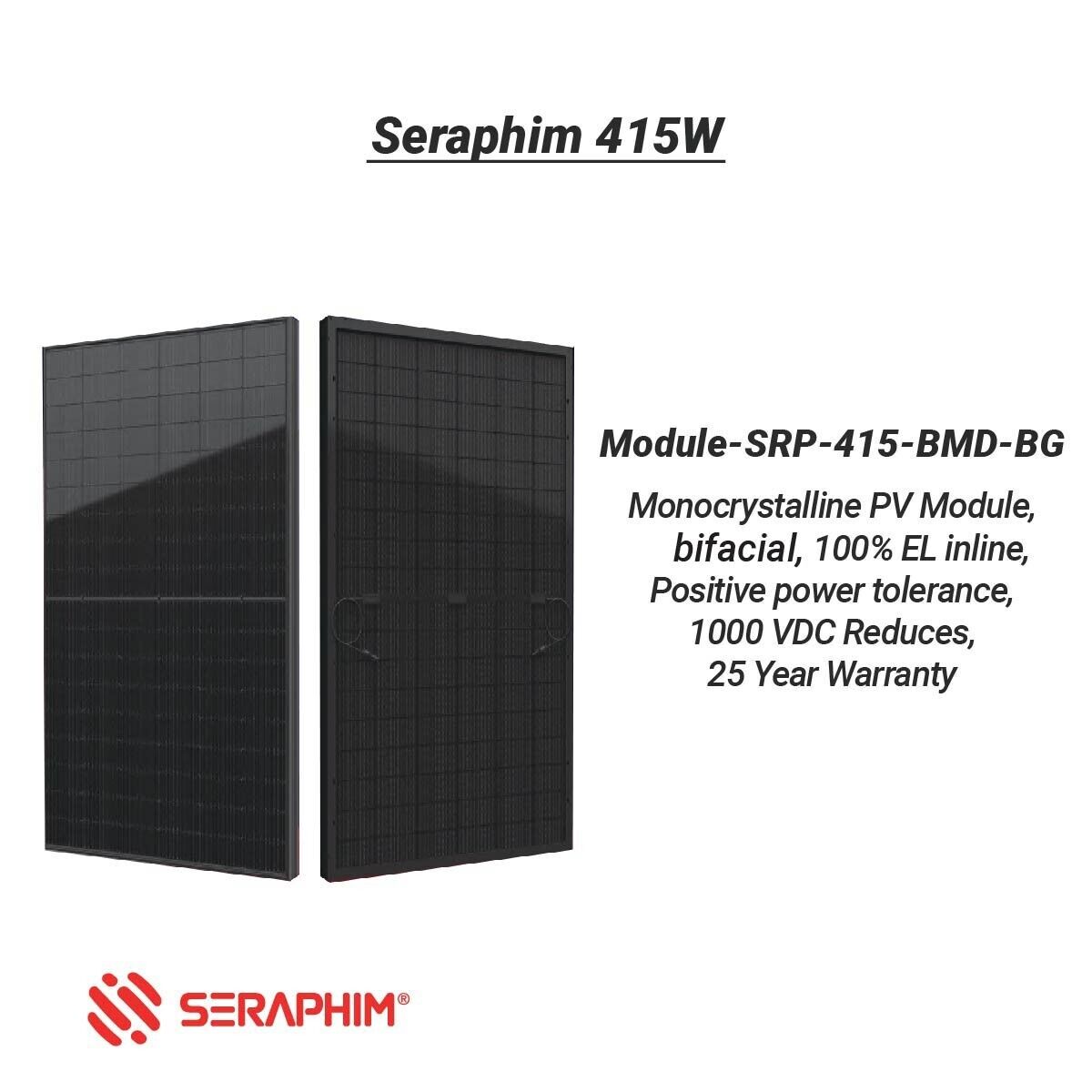 Seraphim Solar Panel 415W - SIV Series PV Module SRP-415-BMD-BG