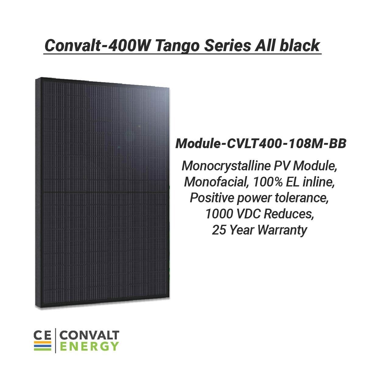 CONVALT 400W Solar Panel - High Efficiency Monocrystalline PV Module Series All black