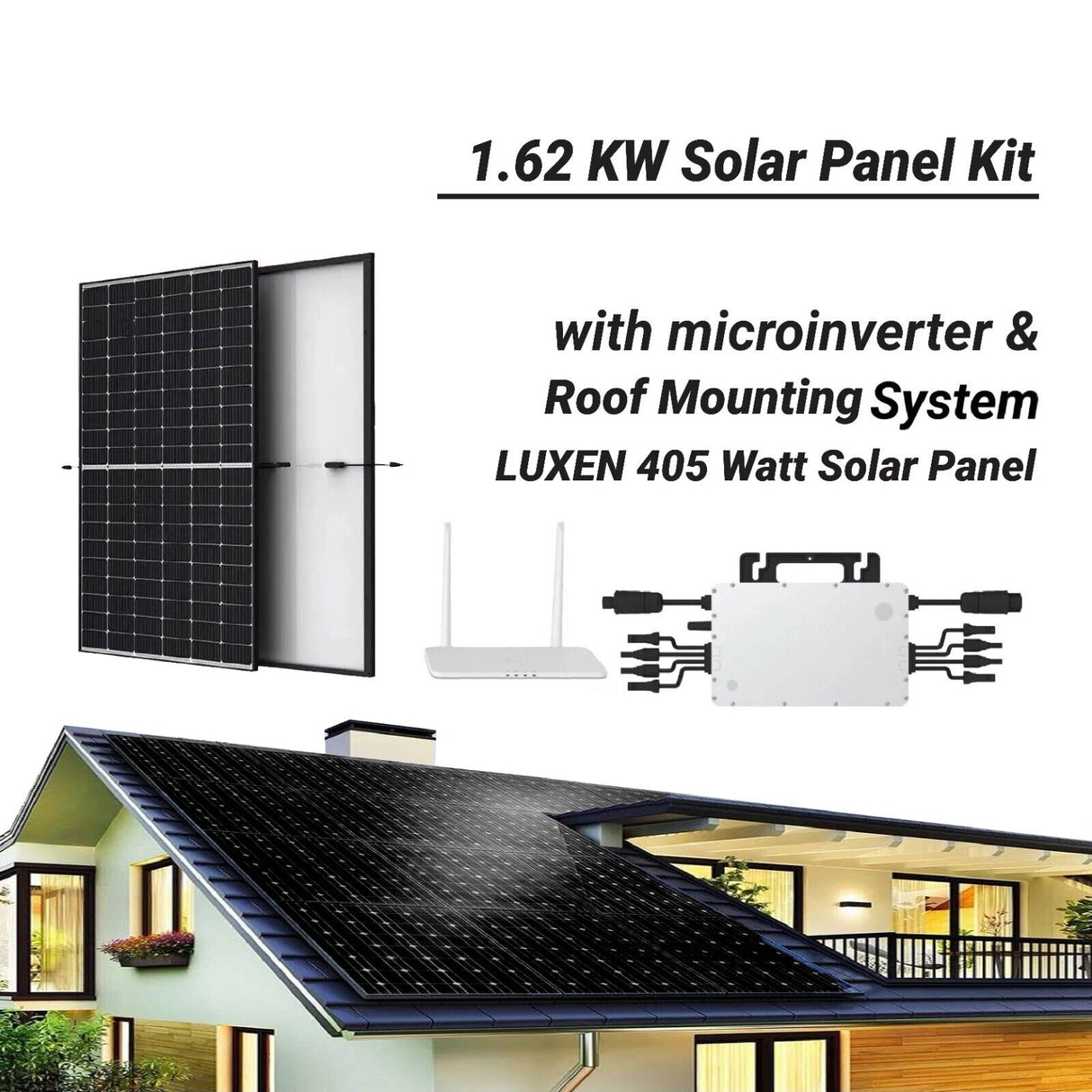 1.62KW DIY Solar Panel Kit Grid-Tie Microinverter Racking Roof mount