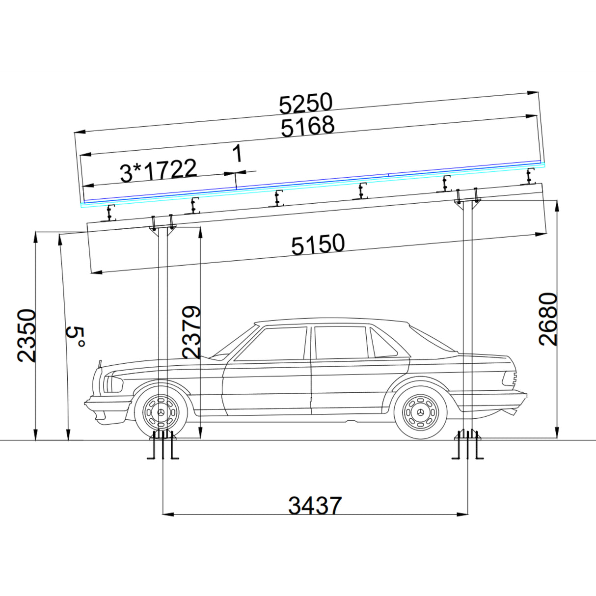 Steel Solar Carport / Gazebo Racking For 4 Cars 3x9 (Panels sold separately)