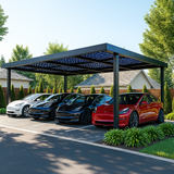 Complete 4-Car Solar Carport – Waterproof Steel Gazebo with 27 Solar Panels