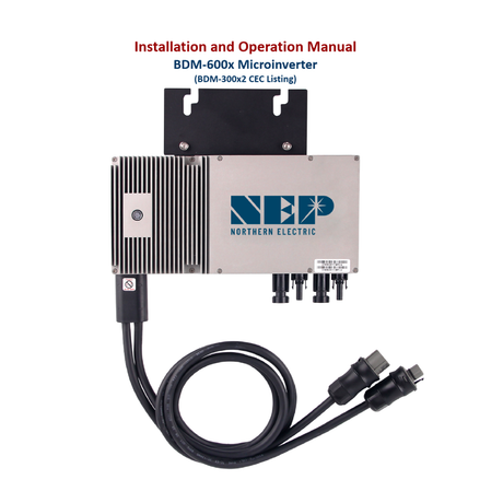 Microinverter with cables and installation manual on a white background