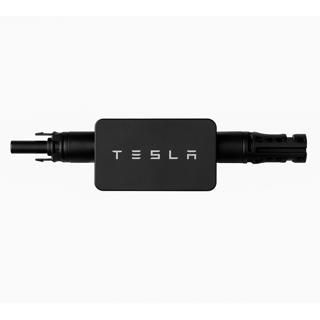 Black Tesla vehicle charging cable on a white background