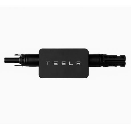 Black Tesla vehicle charging cable on a white background