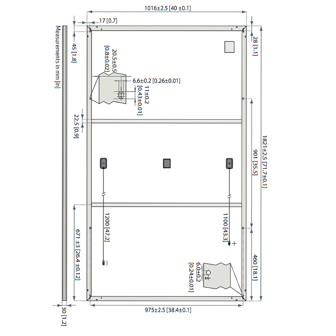 Technical drawing of a rectangular frame with dimensions labeled
