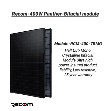 Recom 400W Solar Panel High Efficiency Mono Half-Cut Bifacial Module Panther Serie  RCM-400-7BMG