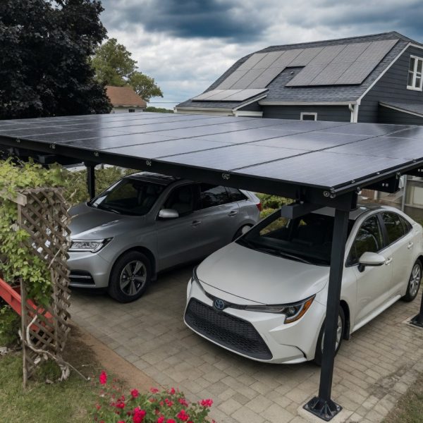 Steel Solar 2-Car Carport/Gazebo - Black, Panels Sold Separately, Solar Ready, Outdoor